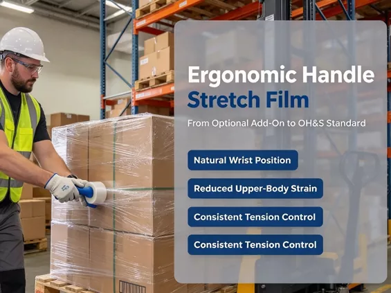 Ergonomikus markolatú sztreccsfólia: opcionális kiegészítő – vagy az új OH&S szabvány a raktári műveletekhez?